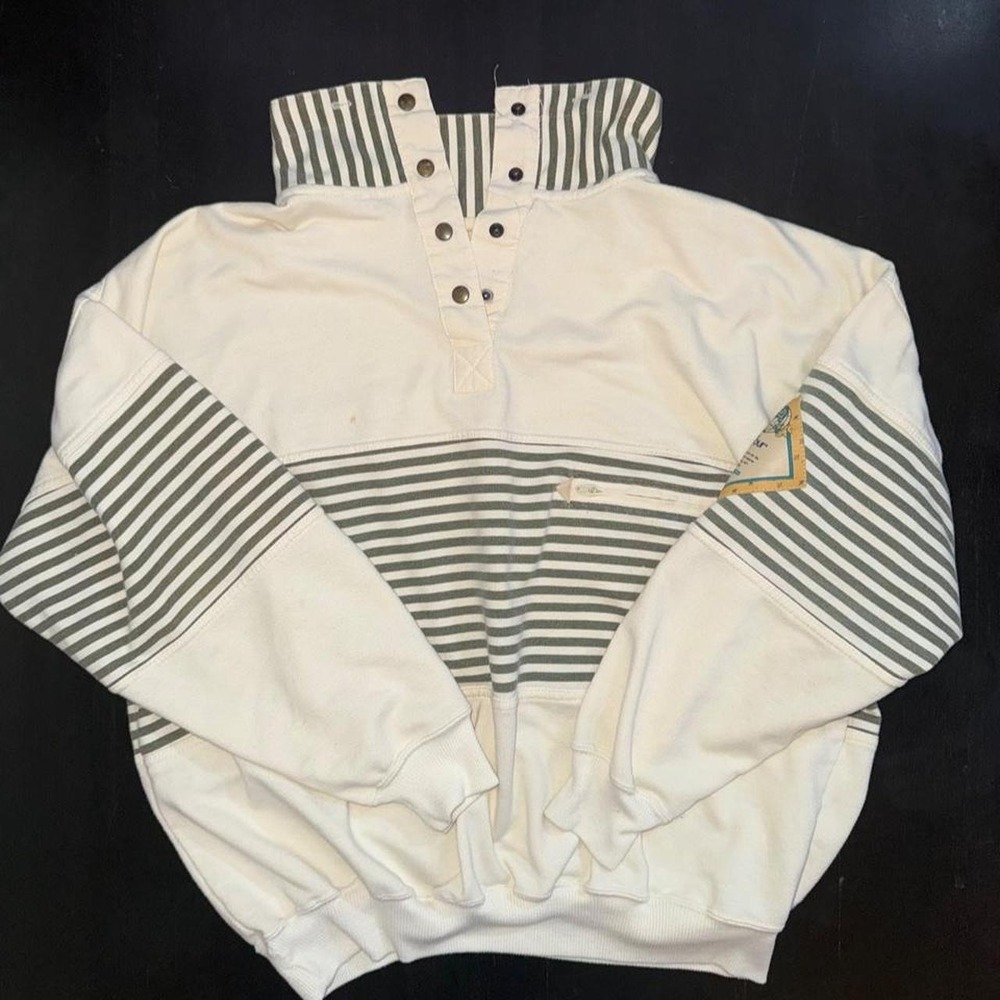 Bonjour white & green striped cotton & polyester shirt